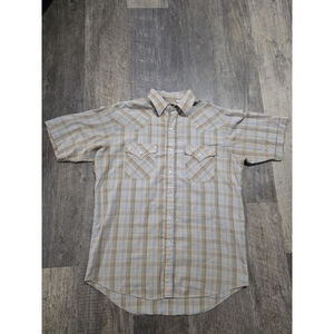 Vintage Plains Western Beige Pearl Snap Button Up Shirt Men's Size Medium